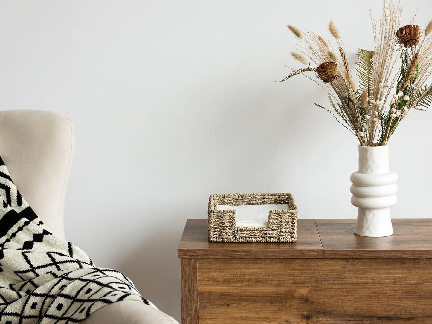 StorageWorks Seagrass Napkin Holder for Table, Wicker Napkin Baskets for Bathroom, Rustic Napkin Dispenser for Dinning Room, Guset Room, 7 ½"L x 7 ½"W x 2 ¾"H, 1 Pack