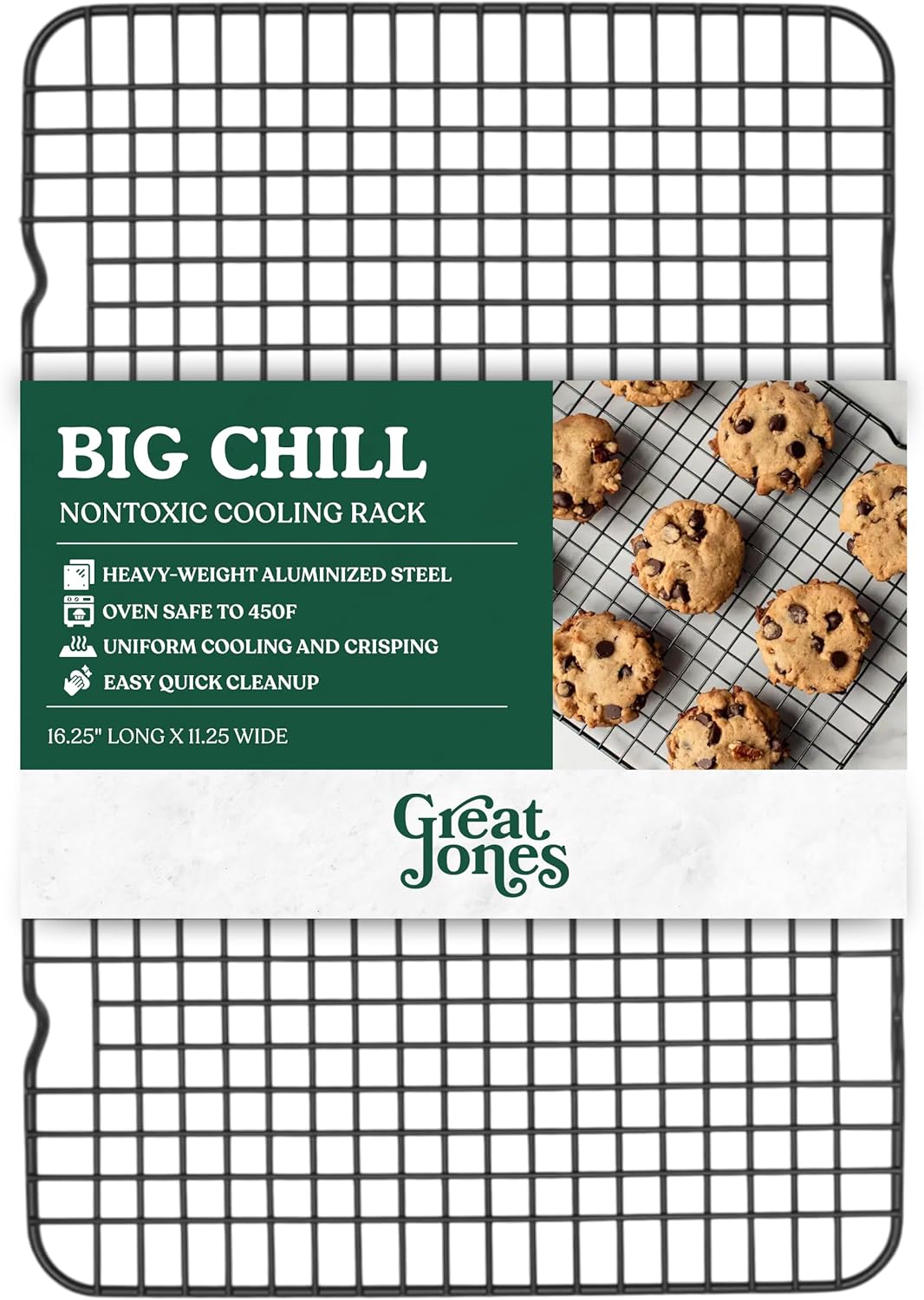 Great Jones Big Chill Wire Cooling Rack (Pepper) – 16.9" × 11.4" Heavy-Weight Aluminized Steel,Nonstick Baking Rack – Oven Safe 450 °F, Bacon & Cookie Cooling Rack – Fits Half Sheet Pans