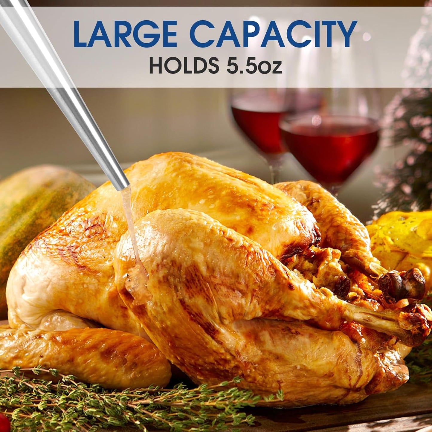 Turkey Baster with Silicone Suction Bulb, Stainless Steel Food Grade Turkey Baster for Cooking, Baking, Injecting Marinade ，Black