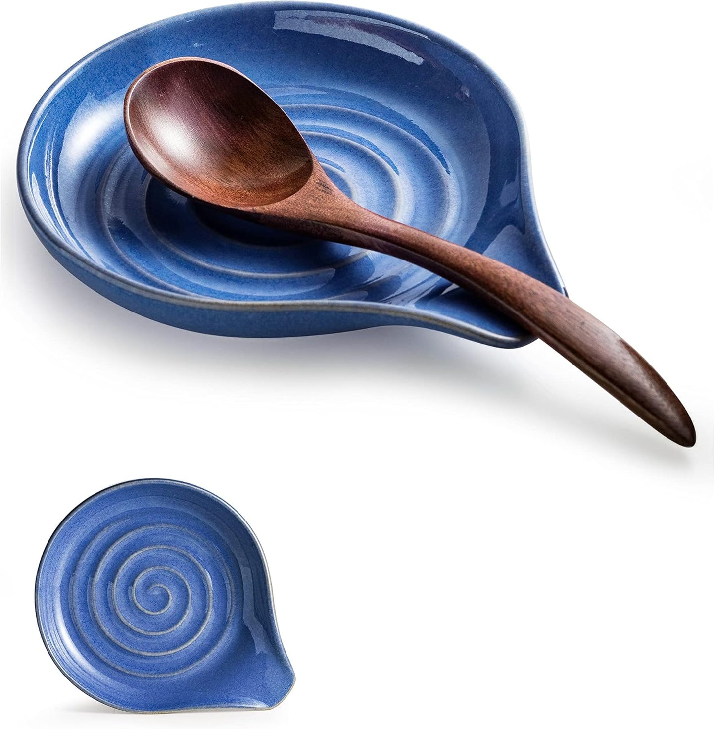 Spoon Rest, Large Ceramic Spoon Holder for Stove Top, Heat-Resistant Cooking Spoon Rest for Kitchen Counter Decor, 5 Inches, Blue