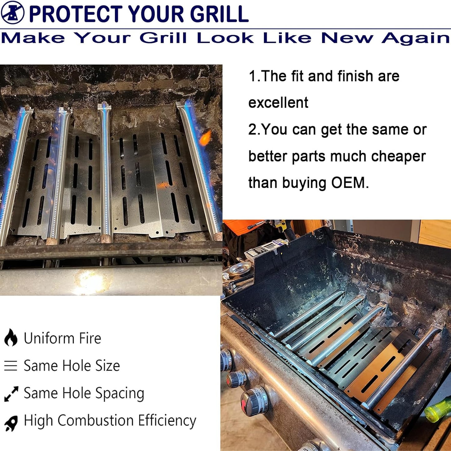 Grill Burner Tube 19.5 Inch Replacement for Weber Genesis 300 Series, Genesis E310 E320 E330 S310 S320 S330 Gas Grills, 62752 LP 3 Burners Tube Set Fits Up Front Control