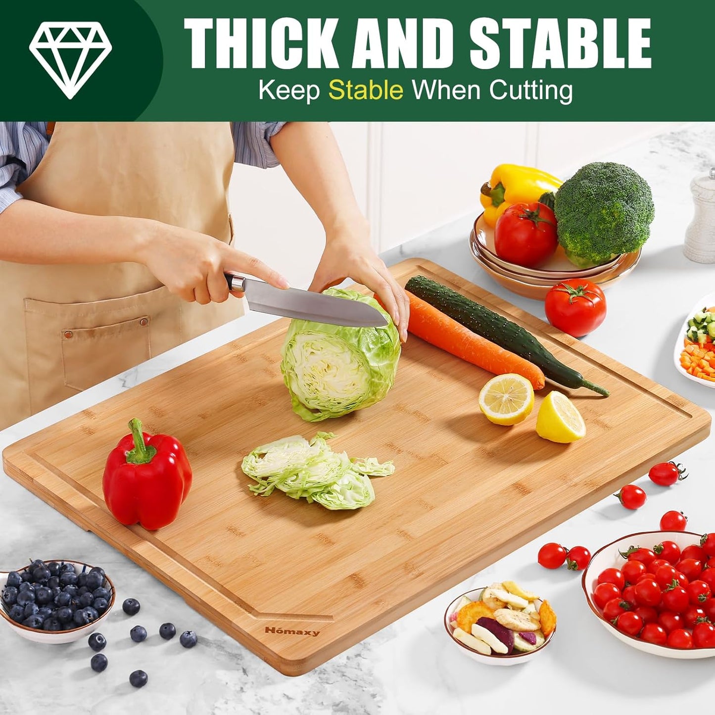 Homaxy Extra Large Organic Bamboo Cutting Boards for Kitchen, 24"x18" Wooden 3XL Cutting Board with Juice Groove and Handles, Charcuterie Butcher Block Wood Serving & Chopping Board - Pre Oiled