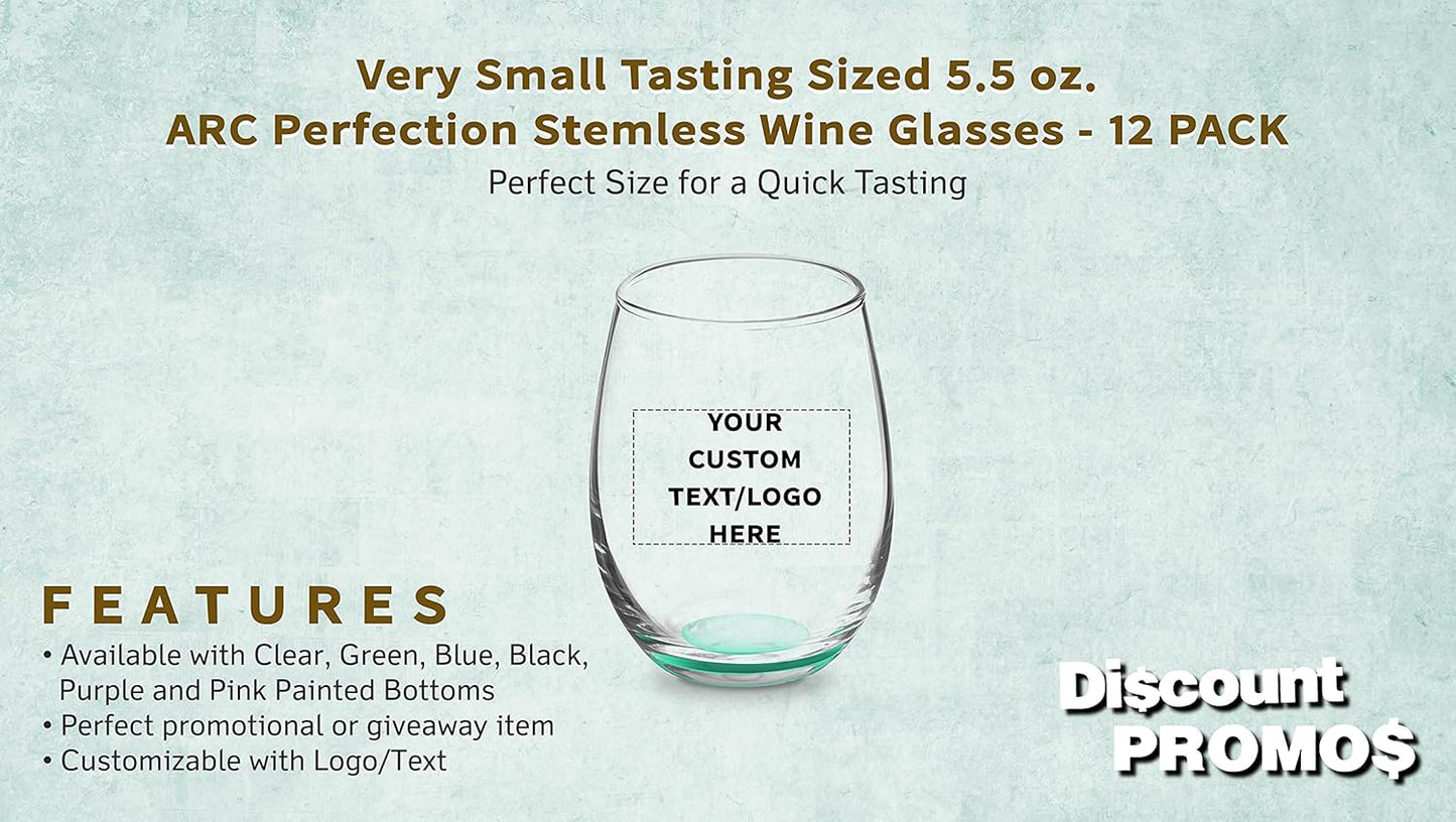 Custom Stemless Wine Glasses by ARC 5.5 oz. Set of 12, Personalized Bulk Pack - Perfect for Hotel, Bar, Restaurant or Lounge - Green