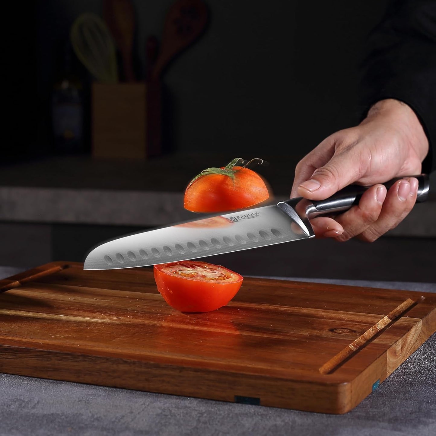 PAUDIN Santoku Knife, Switzer Kitchen Knife 7 Inch, Ultra Sharp Knife- Forged High Carbon German Stainless Steel, Professional Chefs Knife with Ergonomic Handle, Gifts for Holiday