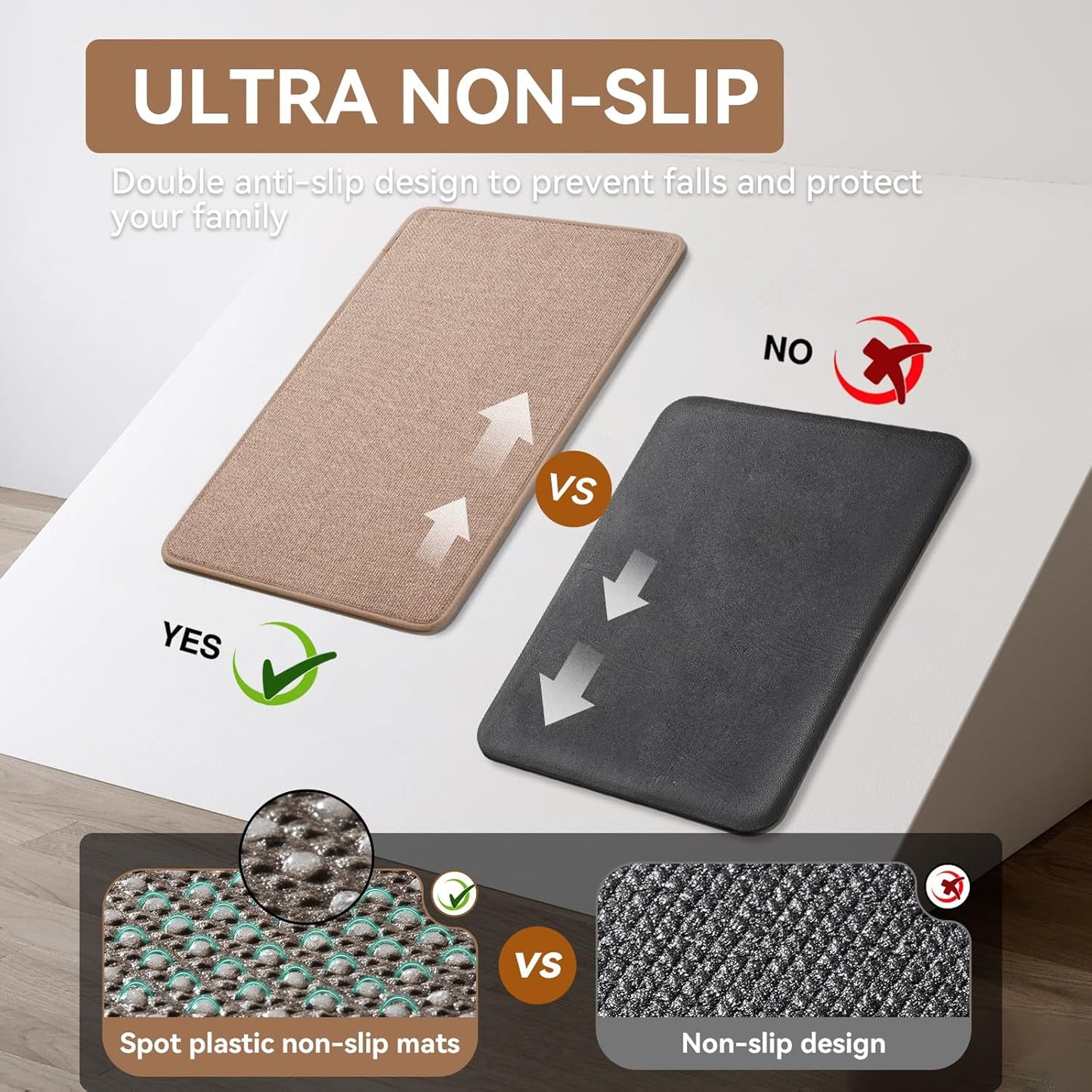 Kitchen Mat Set of 2 PCS Kitchen Mats for Floor, Linen-Look Woven Absorbent Kitchen Runner Rugs Non Slip Washable Comfort Standing Mats for Kitchen, Front of Sink