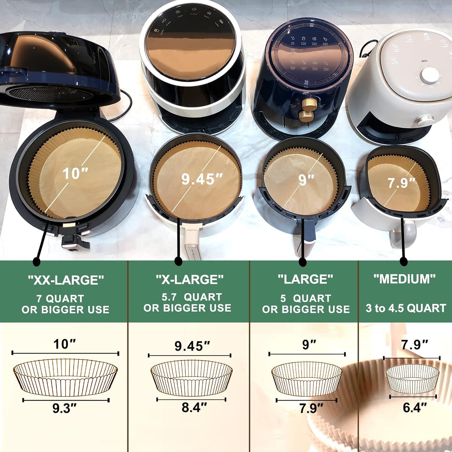 Ninja Power XL Gourmia Air Fryer Disposable Paper Liners - 200pcs, 9 Inch Round Parchment Liners for 4/5/6 qt Air Fryers, Baking Paper for Oven & Microwave