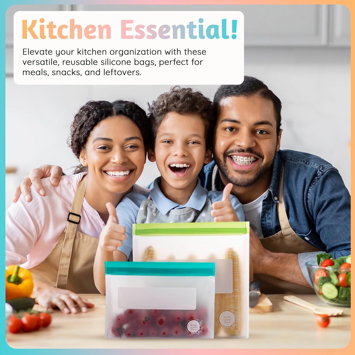 Reusable Silicone Food Storage Bags – 10-Pack Stand-Up, BPA-Free, Freezer, Dishwasher Safe, & Eco-Friendly– 5 L, 5 M Bags – Airtight Leakproof Sandwich, Snack, Travel & Make-Up baggies (Multicolor)