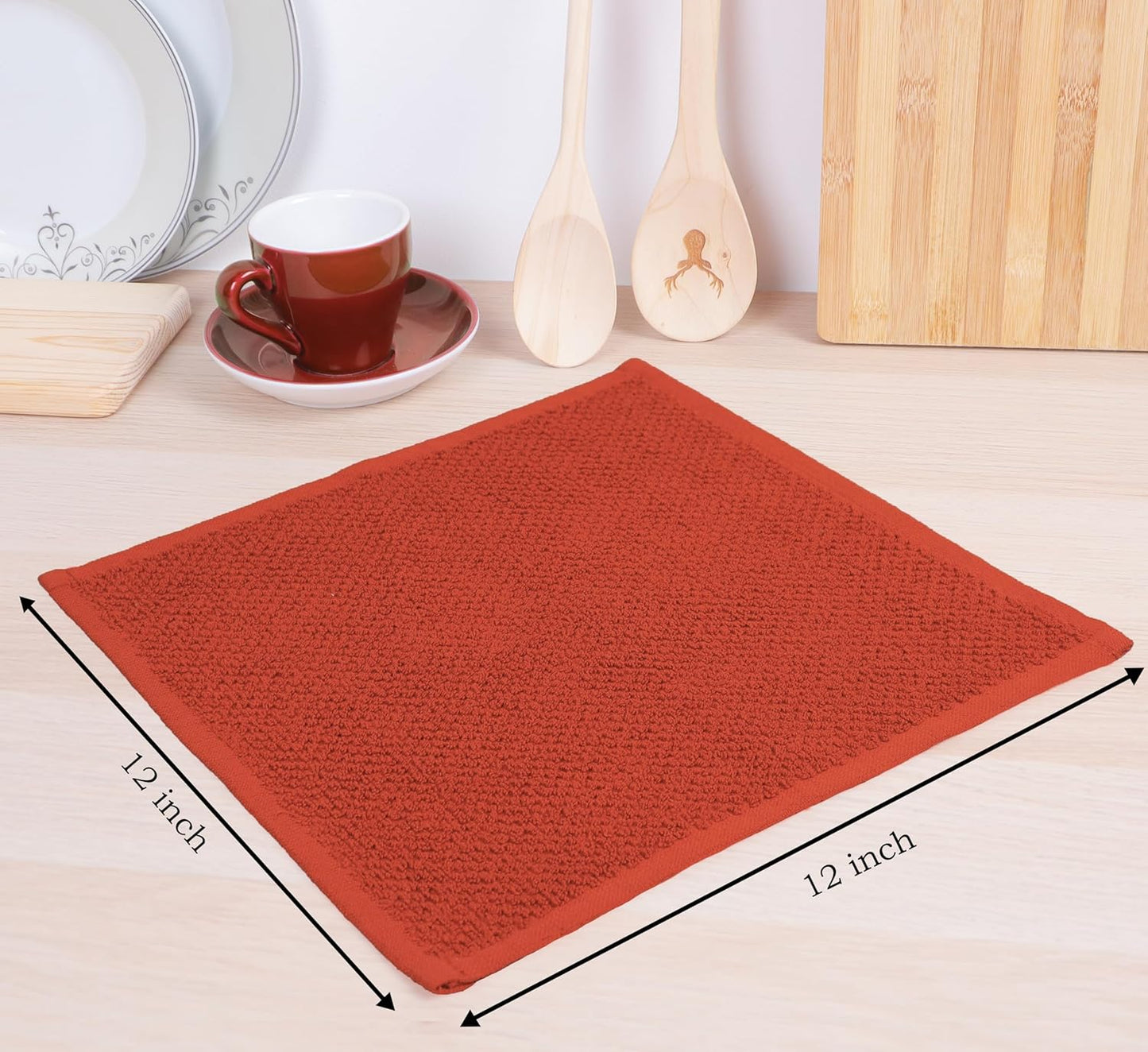 AMOUR INFINI Cotton Kitchen Dish Cloths Set of 8 – Highly Absorbent, Super Soft Premium Terry Cleaning Cloth (12"x12" Inch) Premium Dishcloths for Washing Dishes (Rust)