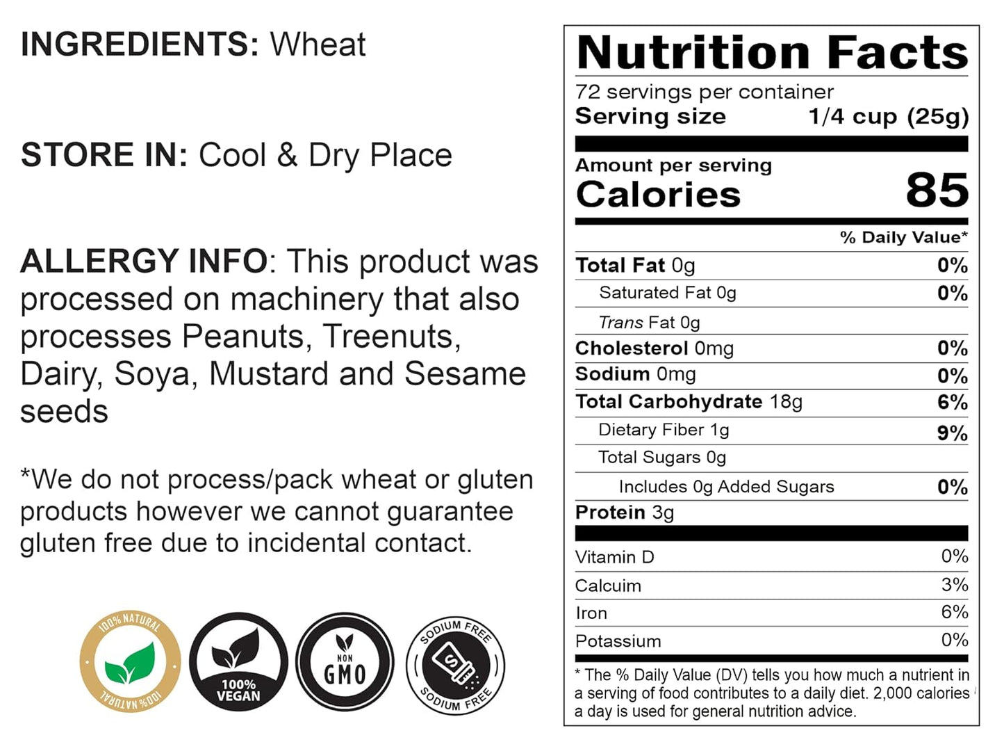 Rani Sooji Coarse (Farina, Suji, Rava, Rawa, Wheat Semolina) Flour 64oz (4lbs) 1.81kg Bulk ~ All Natural | Vegan | NON-GMO | Indian Origin