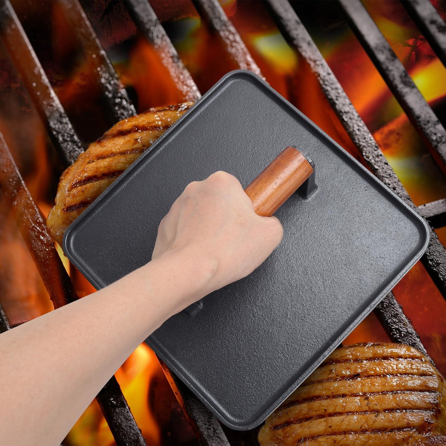 SafBbcue 10" Square Cast Iron Burger Press Smash Burger Griddle Weight Press for Blackstone, Pitboss, Camp Chef Flat Top Grills Accessories, Bacon Press for griddle for Grill Cooking Accessories, 2PCS