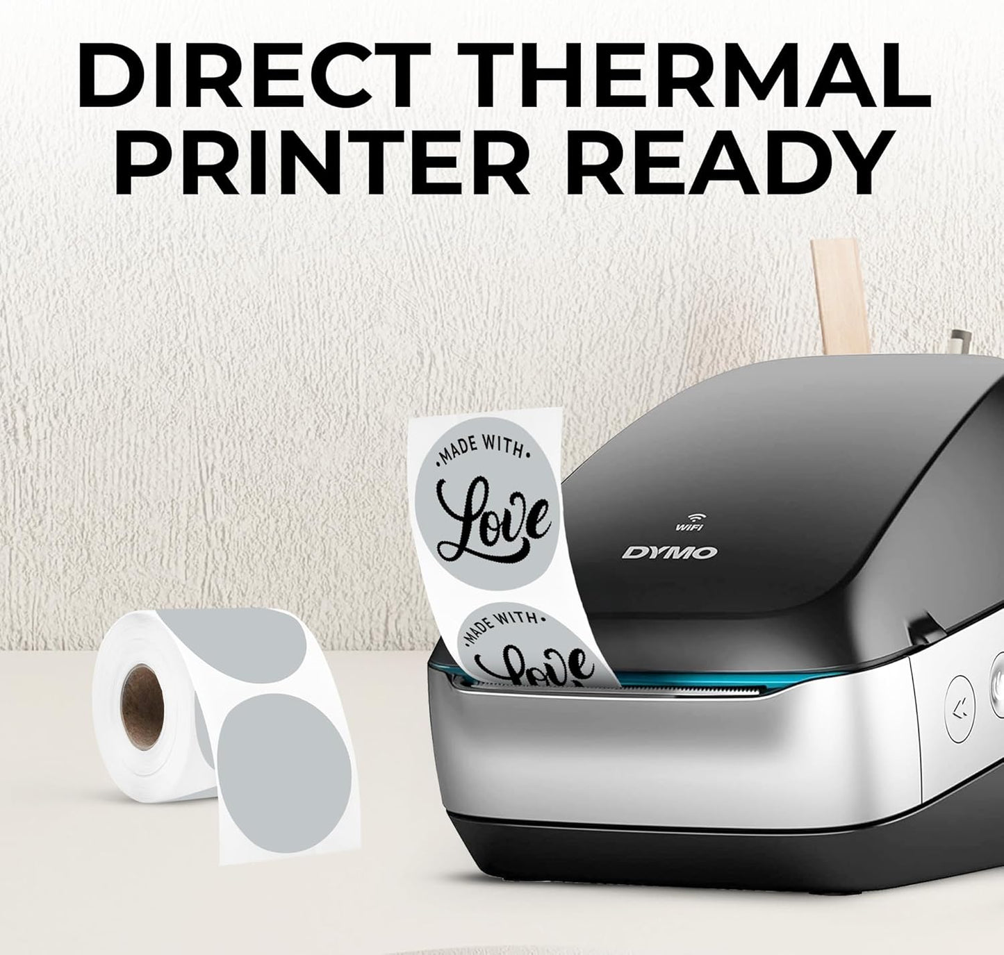 Perco Grey 2-Inch Perforated Circle Dot Thermal Sticker Labels — 300 Stickers/Roll, Direct Thermal Printer Compatible—with Permanent Adhesive for Organizing, Color Coding, Bin Labeling—Made in USA