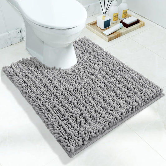 Yimobra Toilet Rug U Shaped Washable 24x20 Inch - Ultra Soft Absorbent Chenille Bath Rugs for Toilet, Quick Dry & Machine Washable, Non Slip Contour Bathroom Mat, Gray