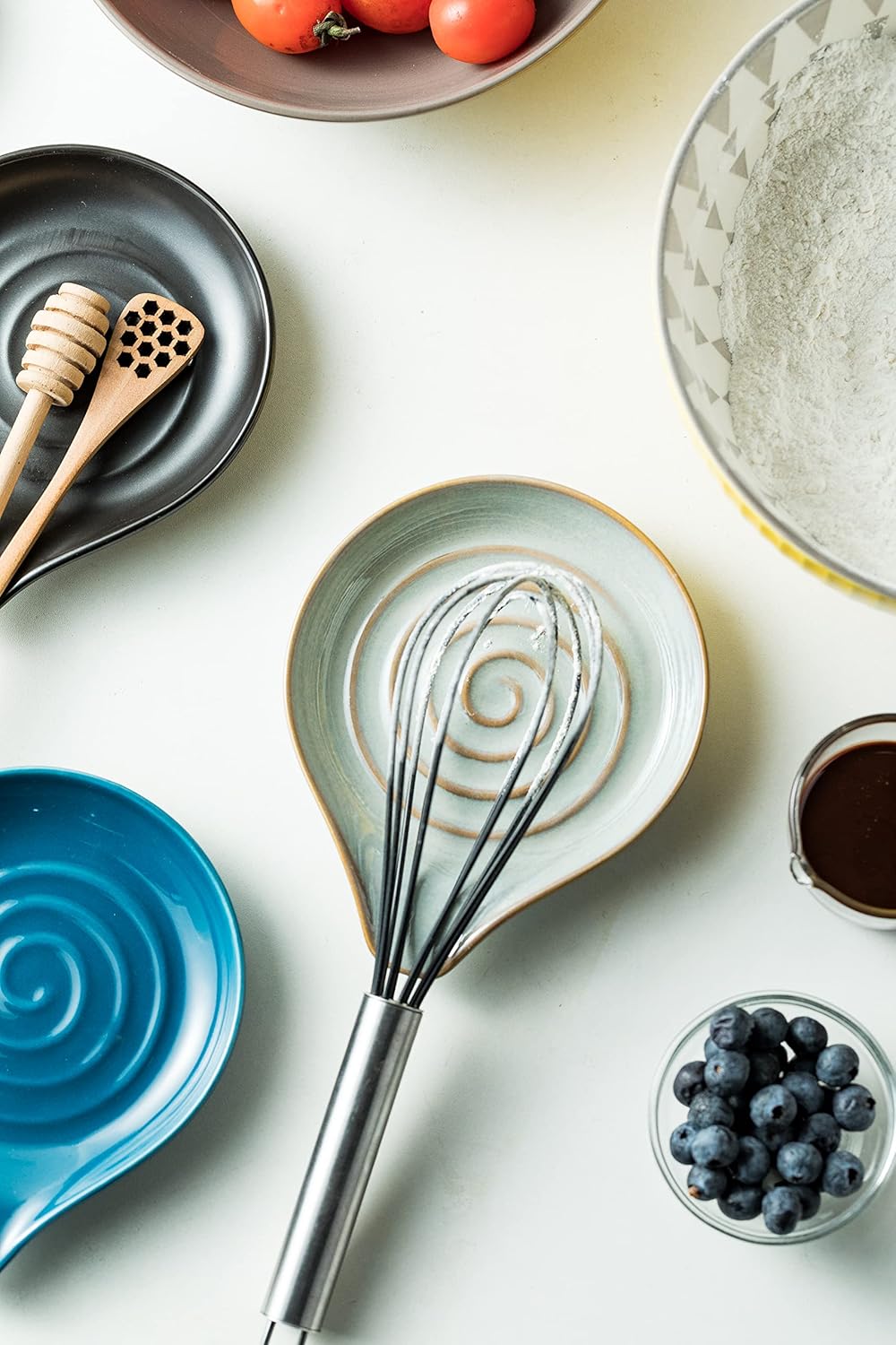 Spoon Rest, Large Ceramic Spoon Holder for Stove Top, Heat-Resistant Cooking Spoon Rest for Kitchen Counter Decor, 5 Inches (Gray)