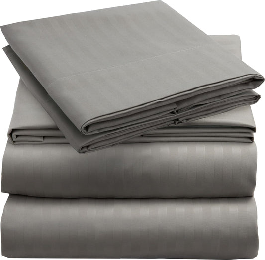 Mellanni King Sheets Set - 4 PC Iconic Collection Bedding - Hotel Luxury, Extra Soft, Cooling Bed Sheets - Wrinkle, Fade, Stain Resistant (King, Striped Gray/Silver)
