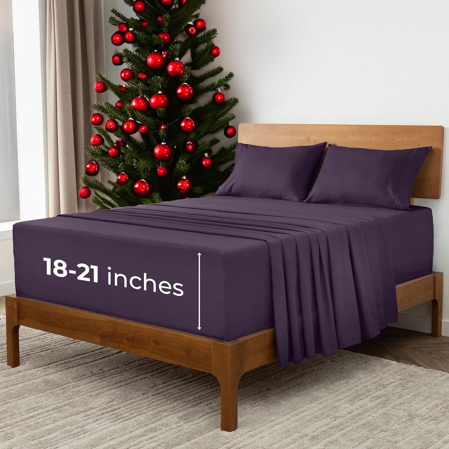 Mellanni Extra Deep Full Sheets - 4 PC Iconic Collection Bedding - Hotel Luxury, Ultra Soft, Cooling Bed Sheets - Wrinkle, Fade, Stain Resistant (Full, Purple)