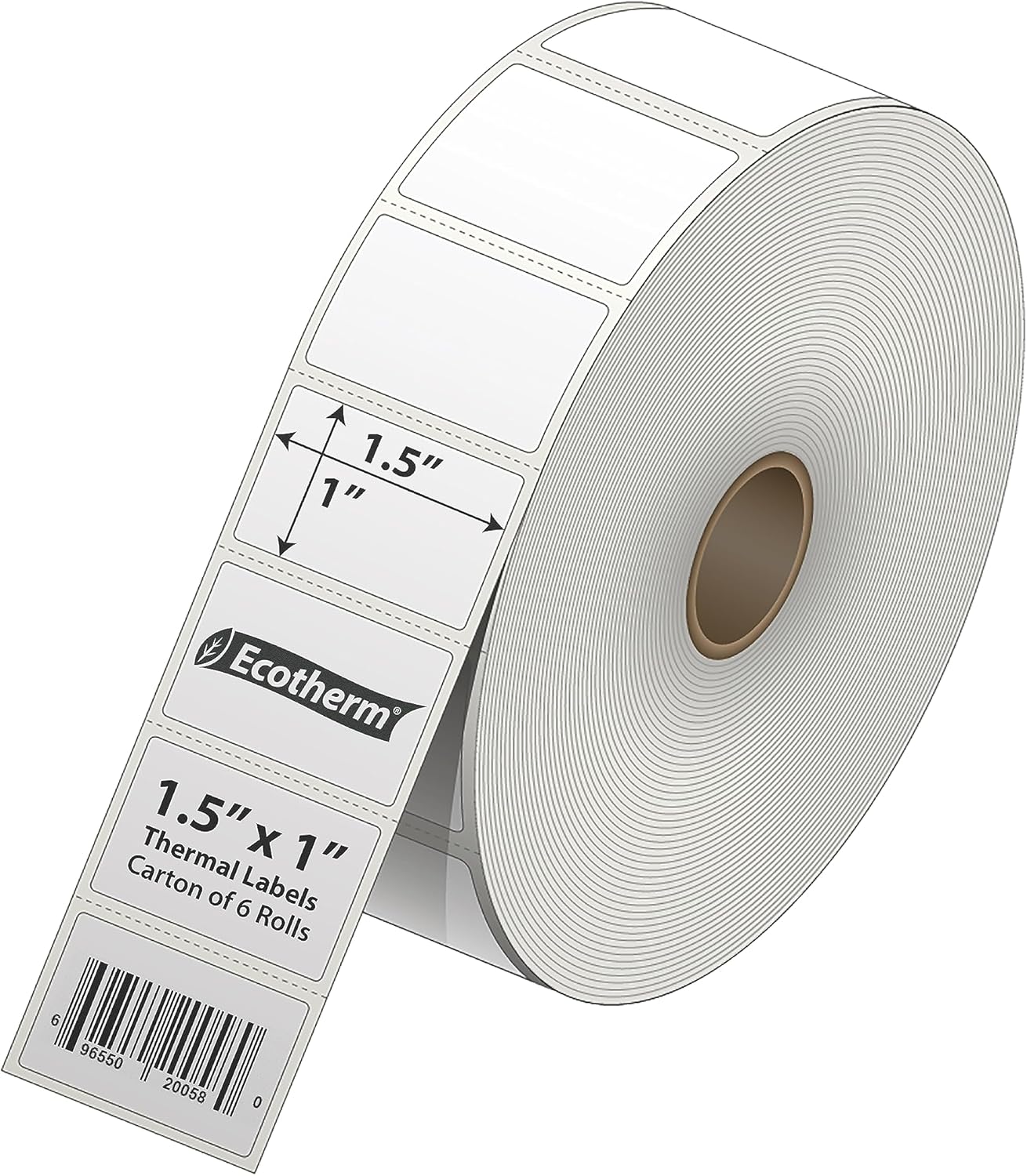 1.5" x 1" Thermal Labels | 6 Rolls | 11400 Labels | fits Zebra, Godex, Arkscan, iDPRT, Offnova Thermal Label Printers and More | Blank White Adhesive Stickers by Ecotherm
