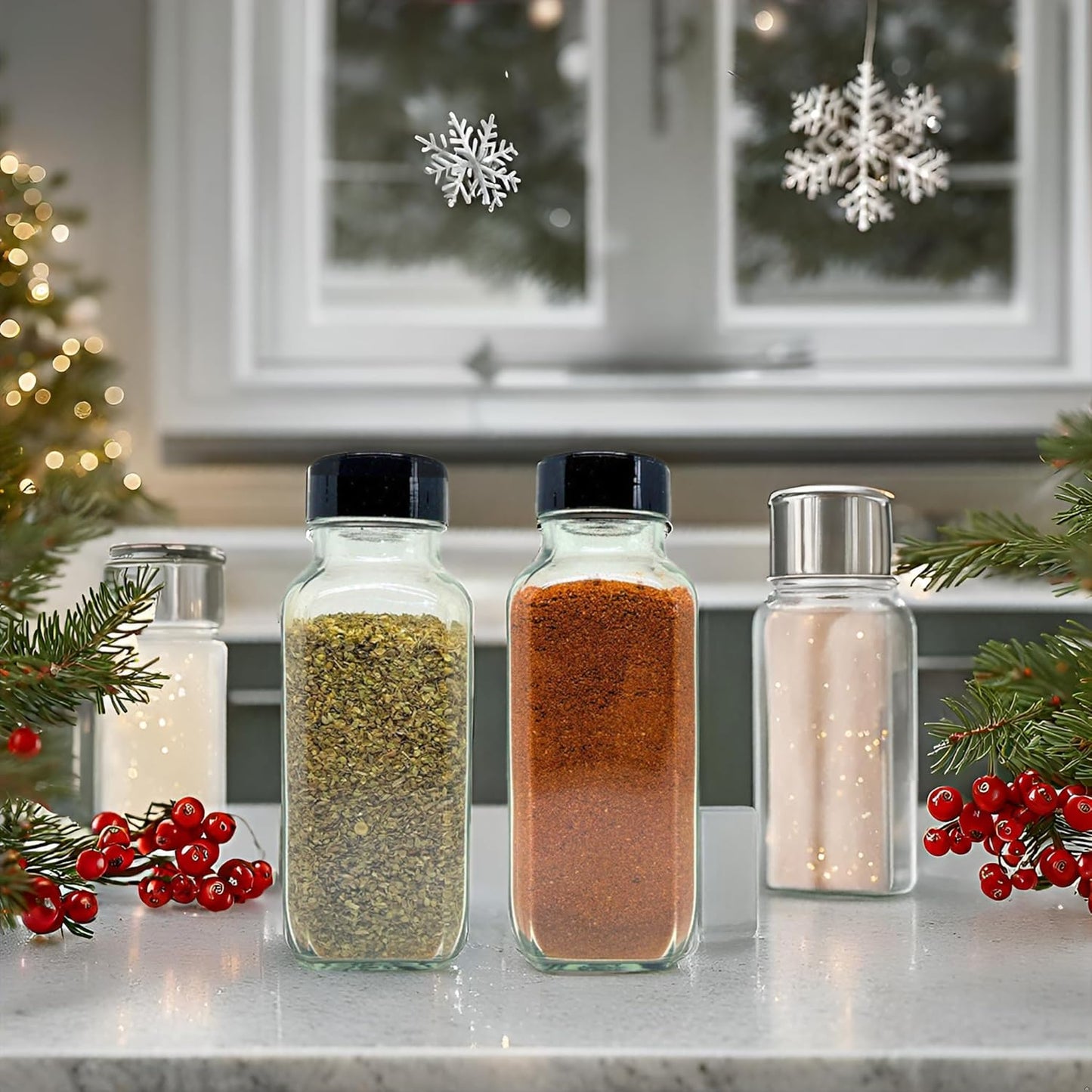 JARMING COLLECTIONS 16oz Glass French Square Spice Shakers with Lids – Large Seasoning Containers for Kitchen, Pantry, Herbs & Spices - Enhance Your Spice Storage – Made in USA