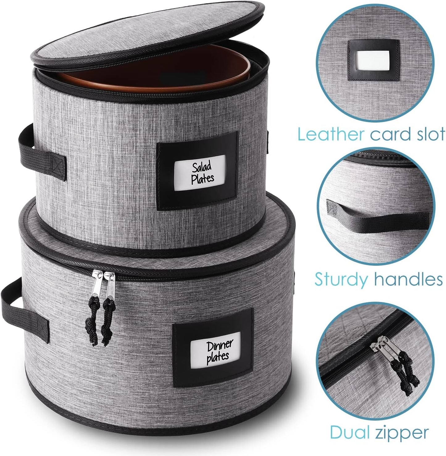 Fine China Storage Containers, 8 Piece Quilted Dish Storage Containers for Flatware & Utensil, Mug, Platter and Wine Glass with Felt Dividers, Durable Dinnerware Dish Organizers for Moving, Grey