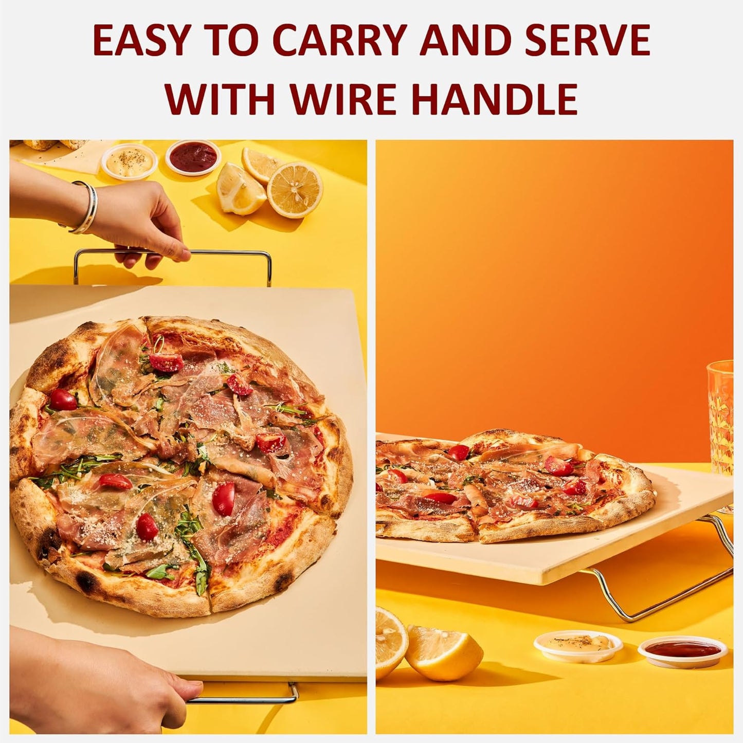 18 Inch Pizza Stone, 16x18 inch Stone for oven and grill - Durable Ceramic Pizza Stone, Heat Resistant up to 1,472°F, Perfect for Homemade Pizza, Bread and More (16x14 inch)