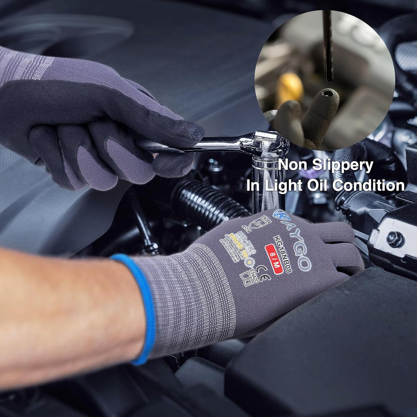 KAYGO Safety Work Gloves MicroFoam Nitrile Coated, 3 Pairs KG18NB,Seamless Knit Nylon Glove for Men and Women, Ideal for Automotive,Warehouse,Construction (XL, Purple)