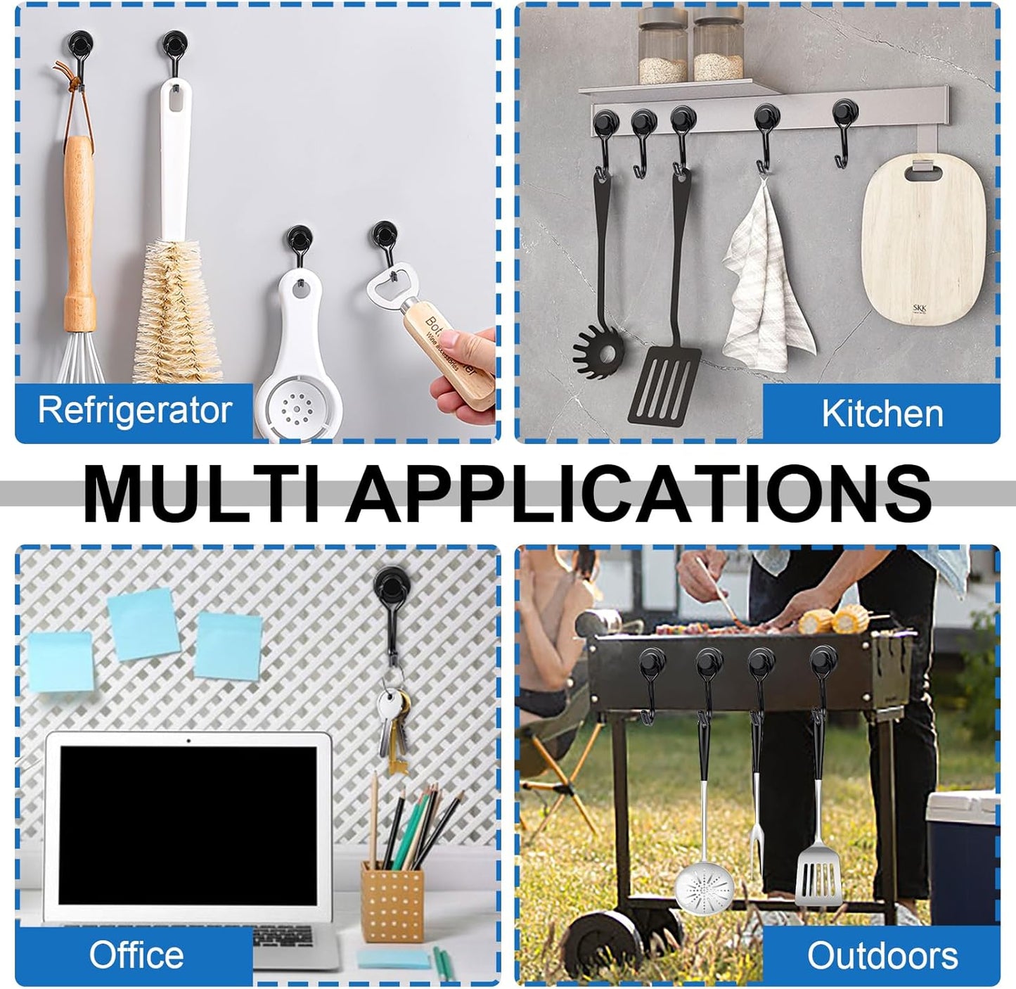 E BAVITE Swivel Swing Magnetic Hooks, 30LB（12pack） Refrigerator Magnet Hook,Strong Neodymium Magnets, Perfect for Refrigerator and Other Surfaces,60mm(2.36in) in Length