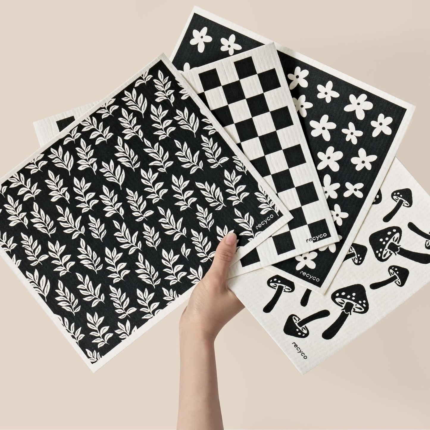 RECYCO Swedish Dishcloths for Kitchen | 4 Pack Oversized Washable Dish Rags | Large Cellulose Reusable Cleaning Paper Towels | Absorbent Counter Dish Cloth Sponge XL Kitchen Wipes, 12" L x 10" W