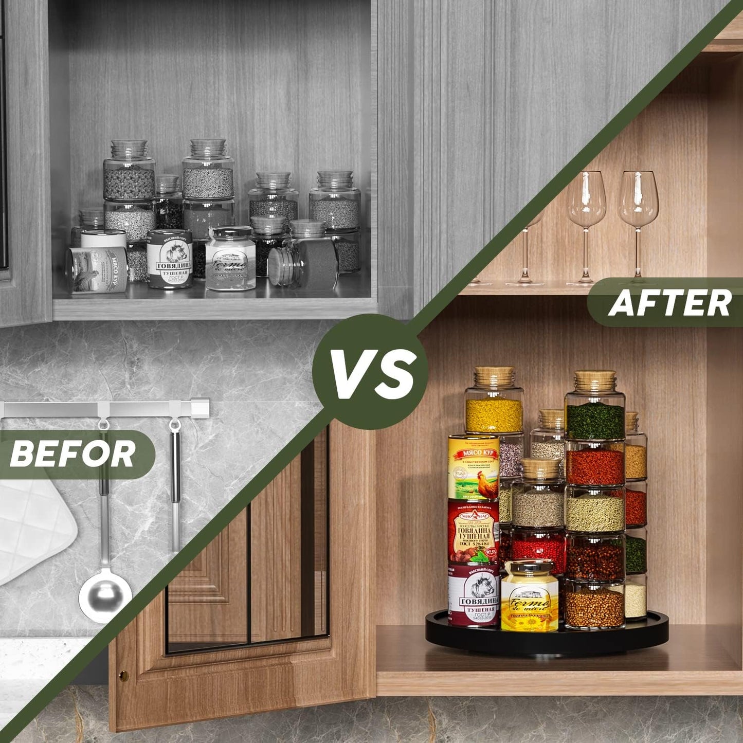 Turntable Vanity Tray 10 Inch for Perfume Candle, Bamboo Kitchen Sink Countertop Organizer Keep Glass, Sponge and Soap Bathroom Coffee Table Decorative Black (VFLZ)