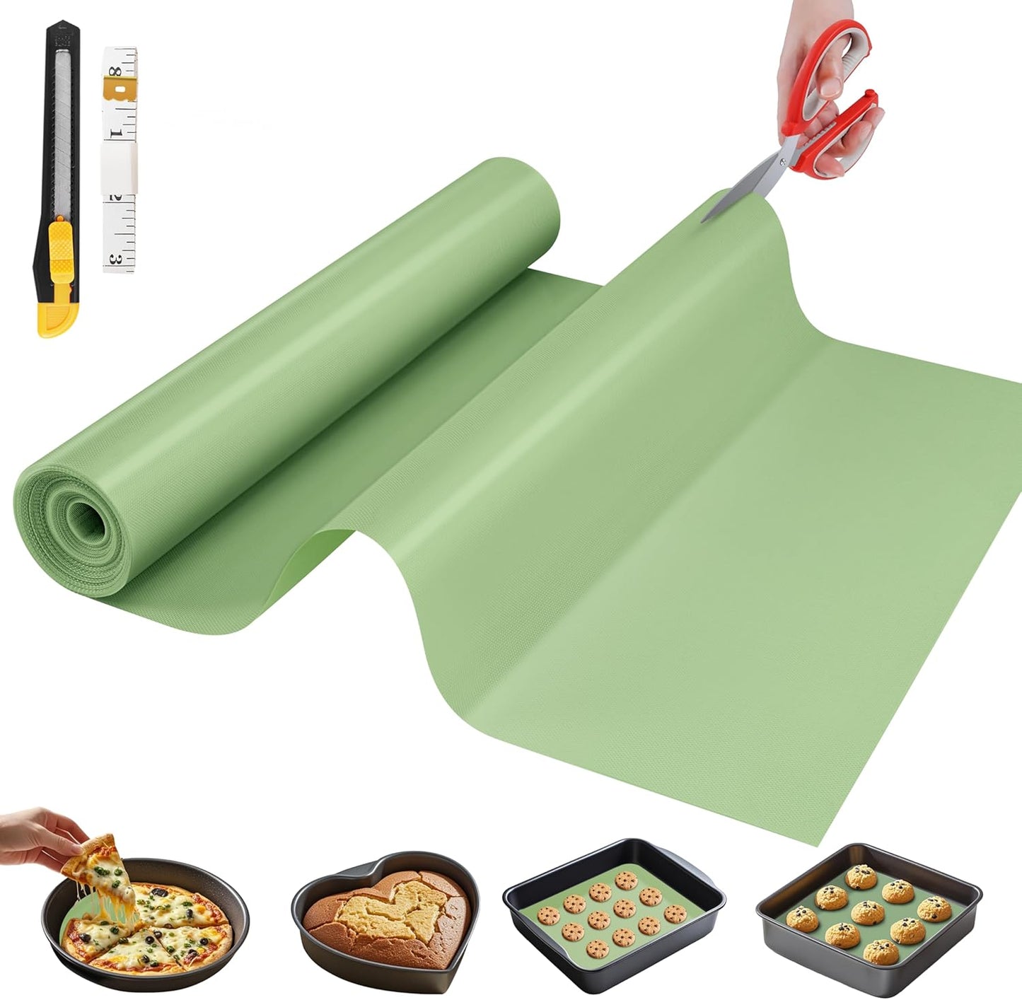 Silicone Baking Mat, 12 IN x 6 FT Free Cutting Baking Sheet,Non-Stick Reusable Dough & Pastry Mat,Non-Slip Silicone Mat Roll for Air Fryer Liner,Freeze Dryer,Oven Baking Pan,Kitchen Counter