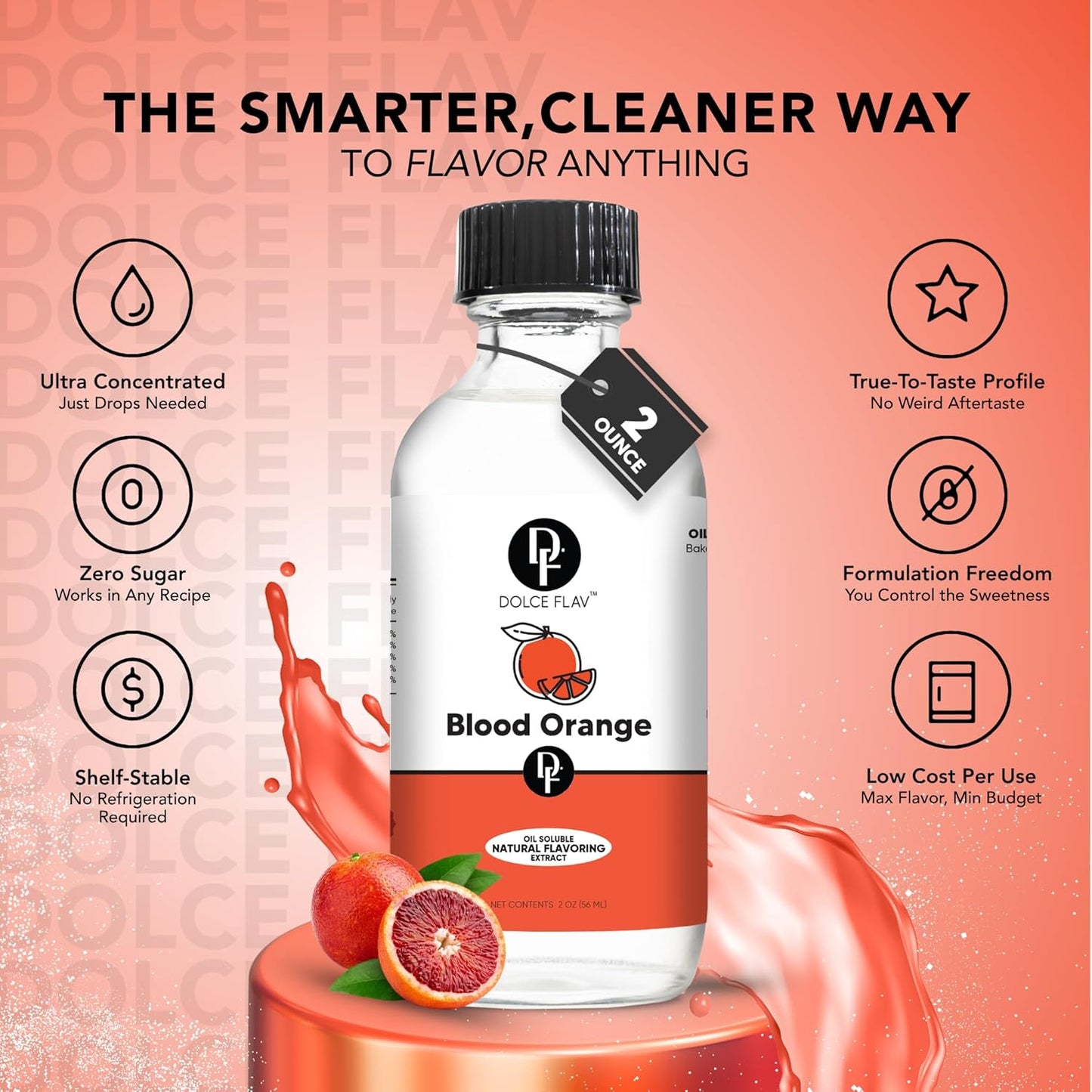 Dolce Flav Natural Blood Orange Extract – 2 Ounce Oil-Soluble Kosher, Sugar-Free, Concentrated Rich Citrus Flavoring for Baking, Chocolates & Desserts, Includes Measured Dropper