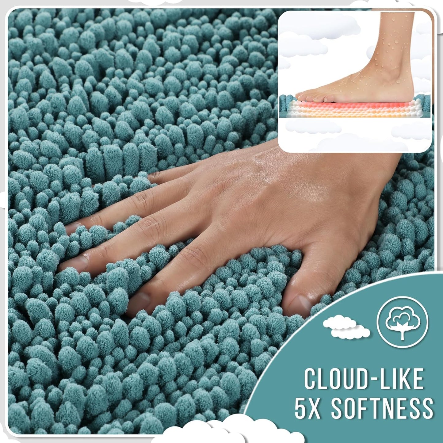 Yimobra Bathroom Runner Rug 60x24 Inch - Extra Long Non Slip Chenille Bath Mat, Soft & Absorbent, Machine Washable Shaggy Hallway Carpet for Vanity Tub Shower, Teal Blue Home Decor Accessories