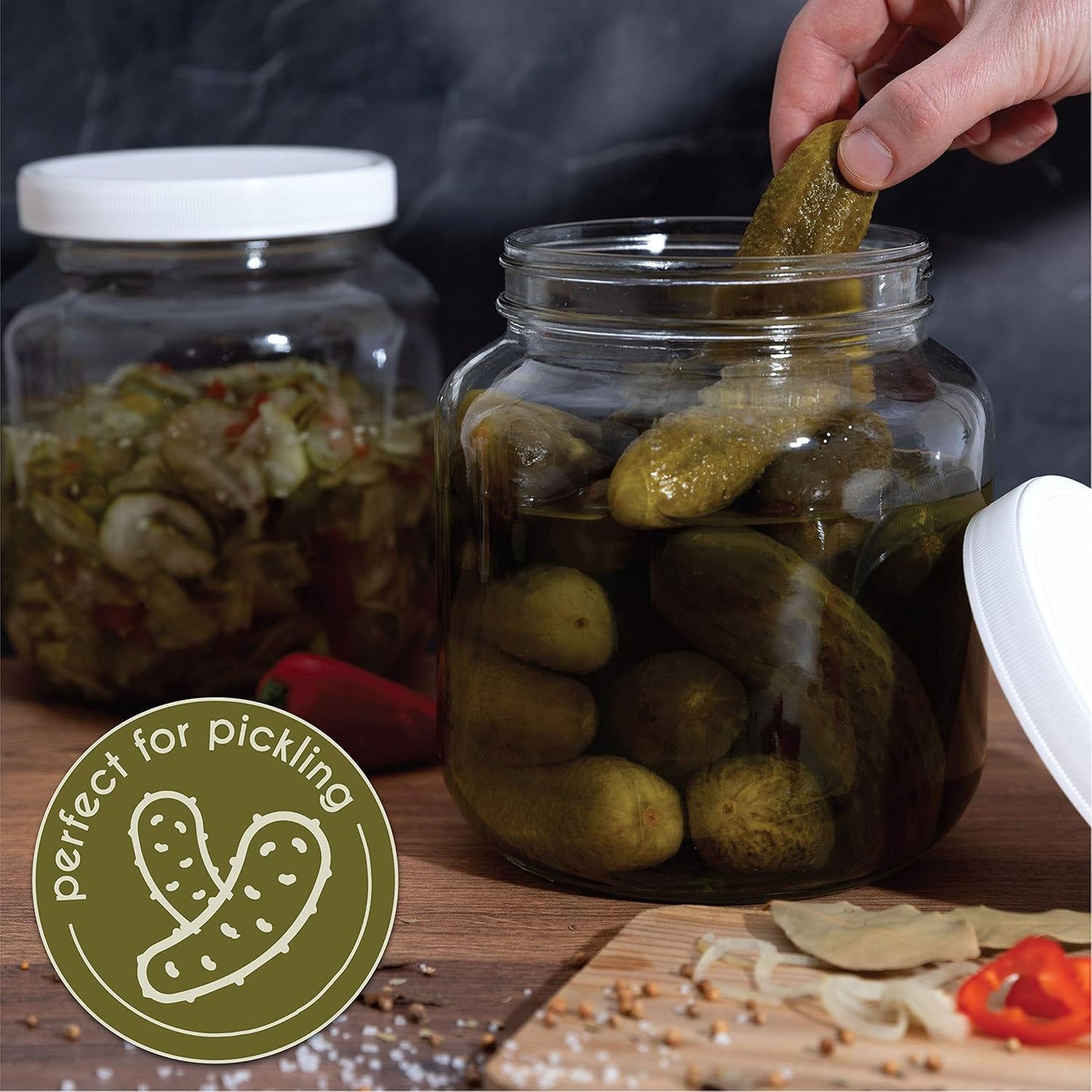 kitchentoolz 6 Pack of Half Gallon Mason Jars - Wide Mouth with Airtight Lid - Safe Container for Fermenting, Pickling, and Storing