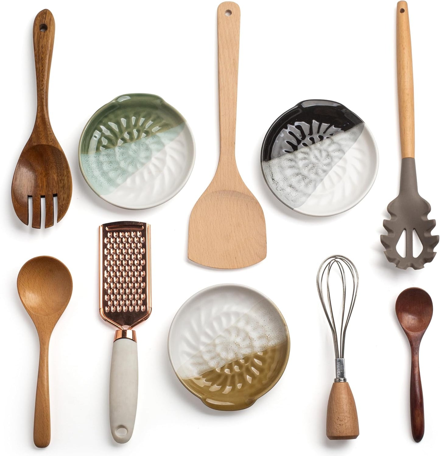 Ceramic Spoon Rest for Stove Top, 5.3inch Utensil Holder for Kitchen Counter, Large Cooking Spatula Rests for Ladles Tongs, Gradient Black