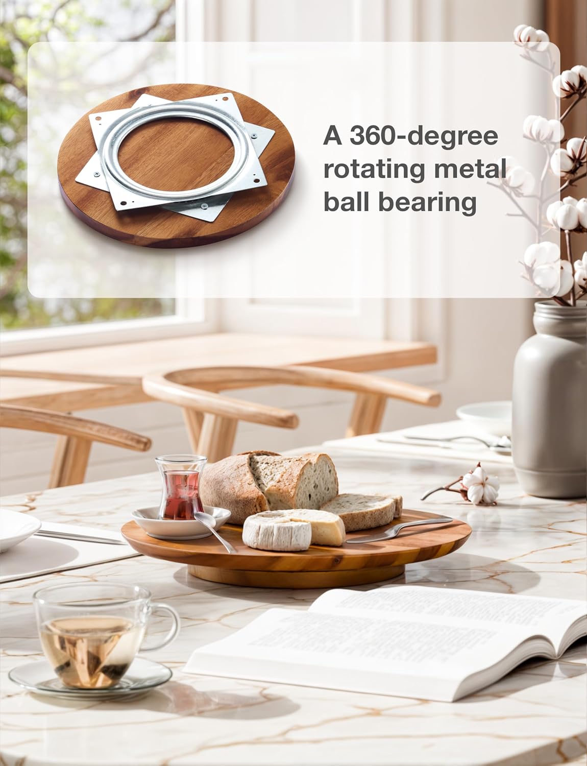 13" Acacia Lazy Susan Organizer for Table - Wooden Lazy Susan Turntable - Wood Kitchen Turntable Storage Food for Cheese Boards, Pantry, Fridge, Countertop (Acacia Wood, 13 Inch)