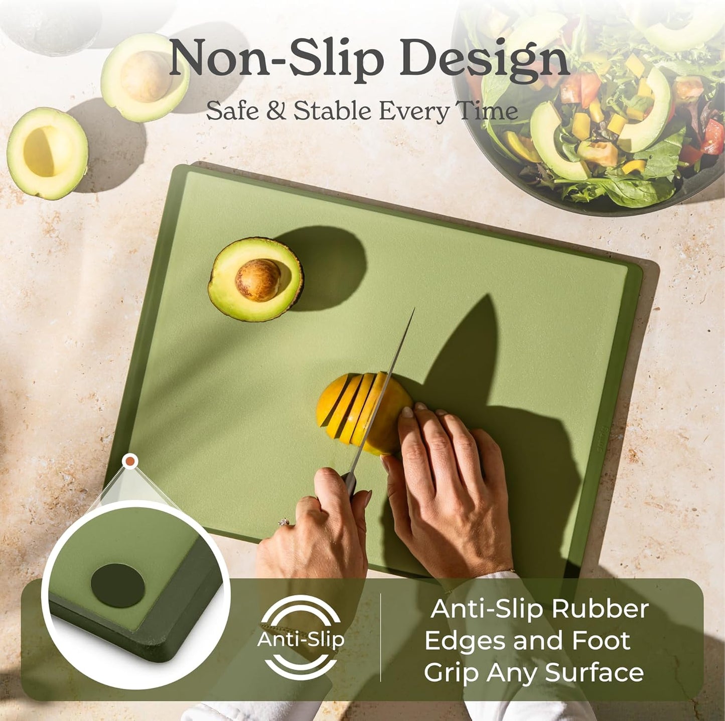 SMIRLY Plastic Cutting Board Set with Holder 4 Pieces, Non-Slip Dishwasher Safe Chopping Boards for Kitchen, Green