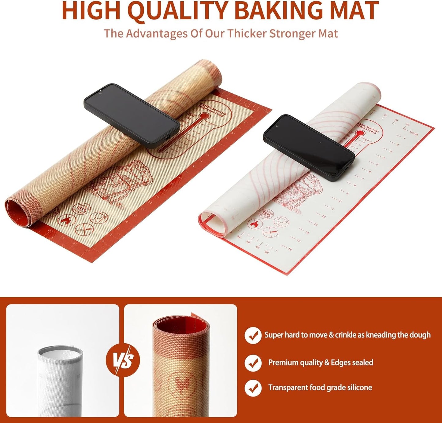 Silicone Baking Pastry Dough Mat - 32x24Inch Extra Large Cookie Bread Rolling Mats Sheet, Nonstick Kitchen Counter Kneading Board, Thick Reusable Pie Cookies Pizza Fondant Making Matt with Measurement