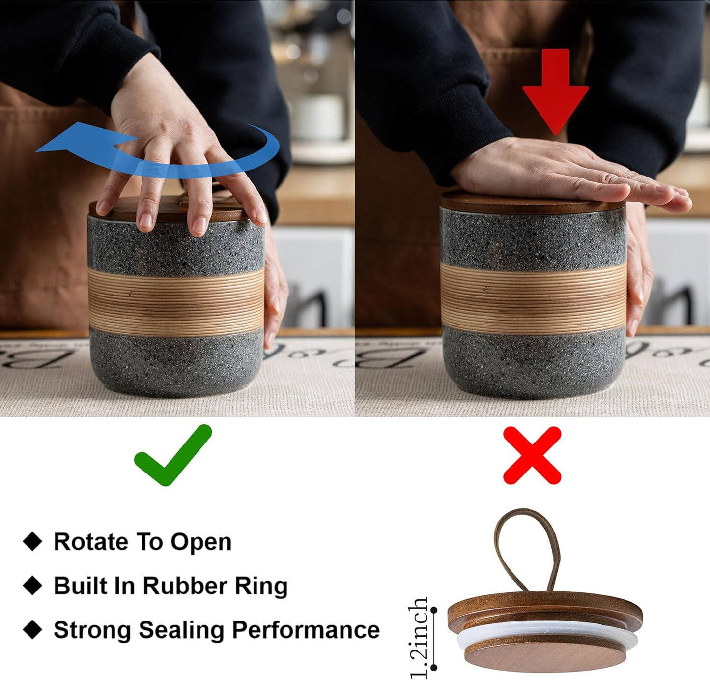 Large Storage Containers with Lids, Ceramic Coffee Container Kitchen Food Storage Cookie Jars with Airtight Lid for Spice Sugar Tea Bag, Stackable Decorative Jars for Counter, Grey & 61 fl.oz