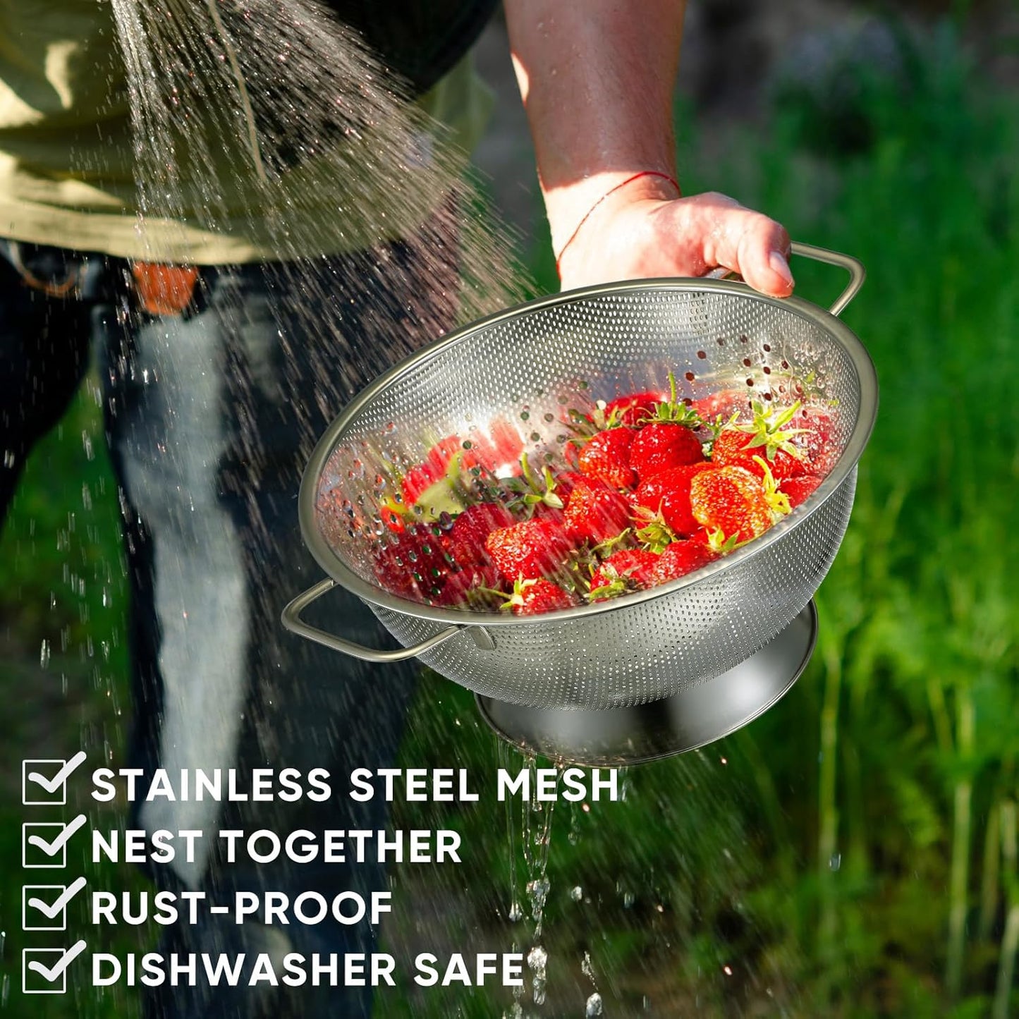 Bokon 3 Pcs Stainless Steel Colander Set Colander Bowl and Sieves 1/3/5 Quart Metal Mesh Strainer Net Basket with Handles Food Spaghetti Strainer for Kitchen Draining Pasta Rinsing(Silver)