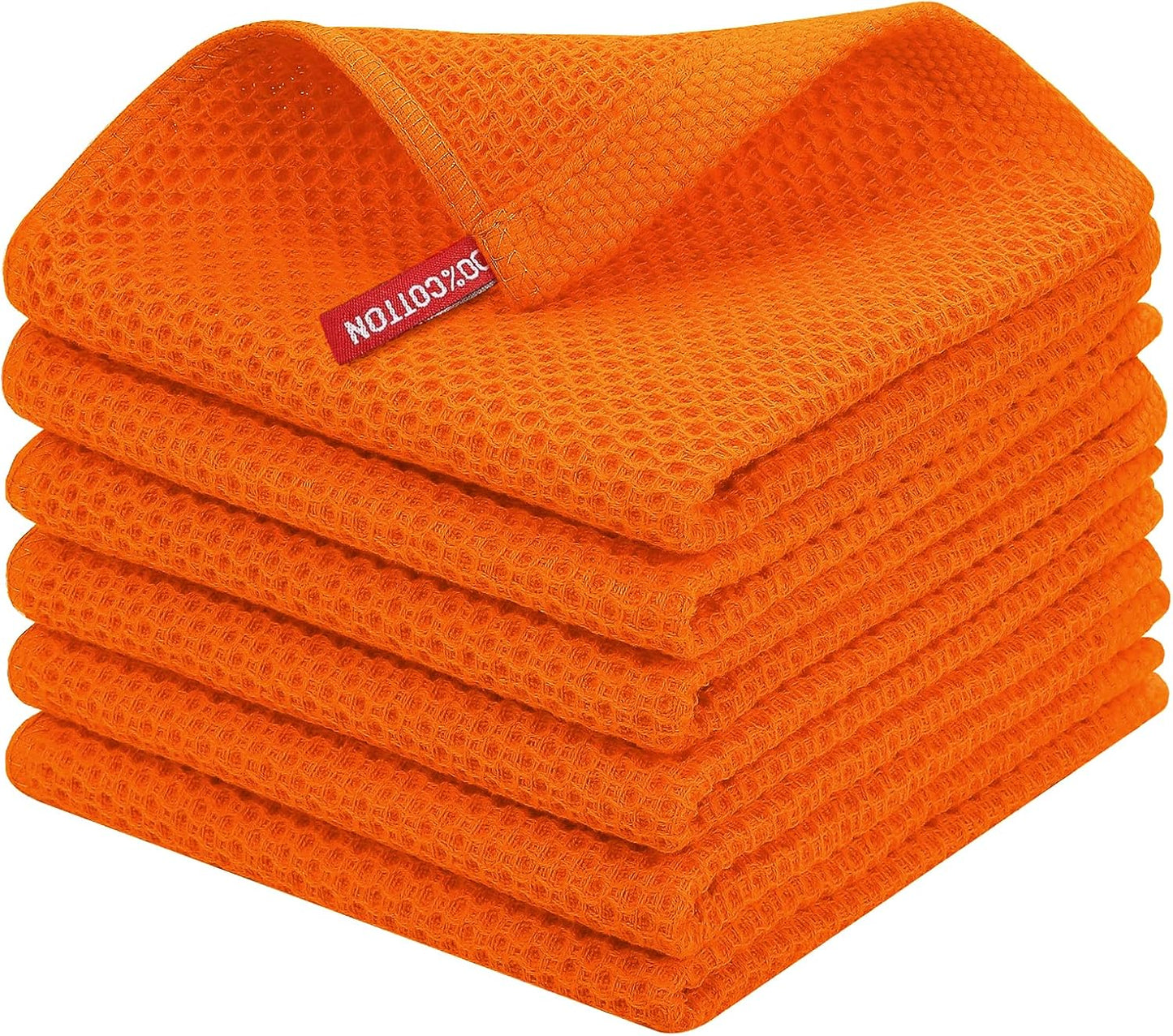 Homaxy 100% Cotton Waffle Weave Kitchen Dish Cloths, Ultra Soft Absorbent Quick Drying Dish Towels, 12 x 12 Inches, 6-Pack, Orange