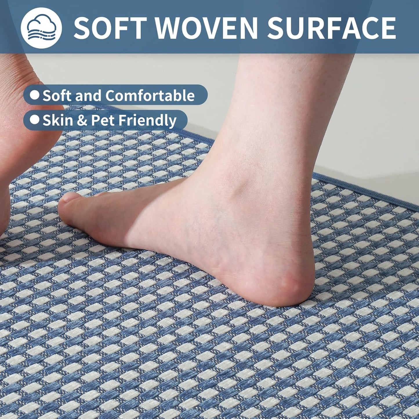 Large Kitchen Runner Rugs Long Kitchen Mat Non Slip Washable, Super Absorbent Soft Chenille Braided Kitchen Mats for Floor, Rubber Backing Kitchen Sink Standing Mat, Easy Clean, Blue 36"x71"