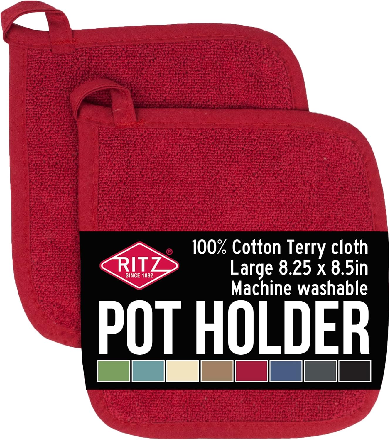 RITZ Terry Potholder & Hot Pad: Unparalleled Heat Resistant, Durable 100% Cotton – Ergonomically Designed for Optimal Grip – Easy-Care Machine Washable – 2-Pack, Paprika