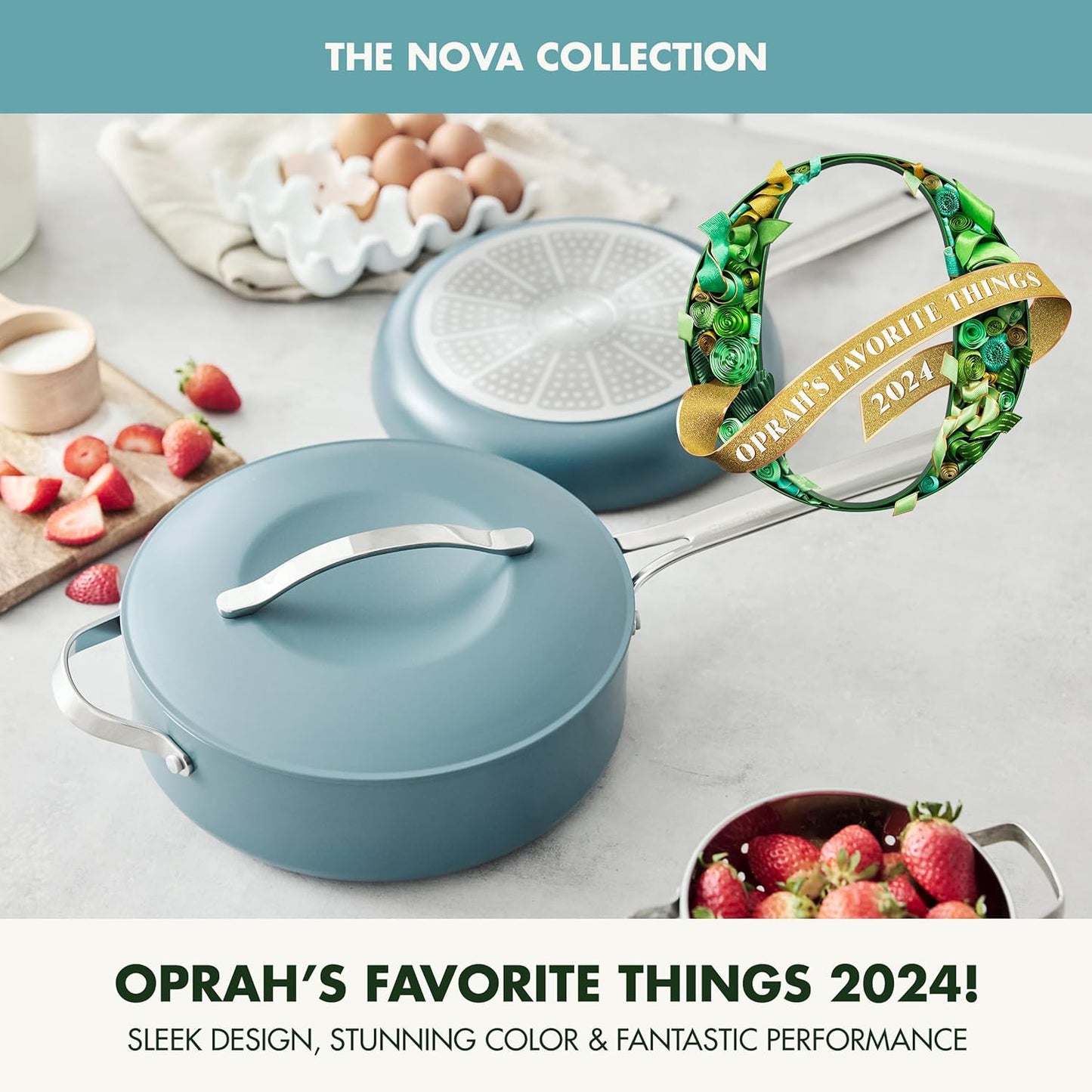 GreenPan Nova 10” Frying Pan Skillet and 4.37QT Sauté Pan with Lid, Oprah’s Favorite Things 2024, PFAS-Free Ceramic Nonstick, Induction Suitable, Sear, Fry, Broil, Dishwasher & Oven Safe, Deep Teal