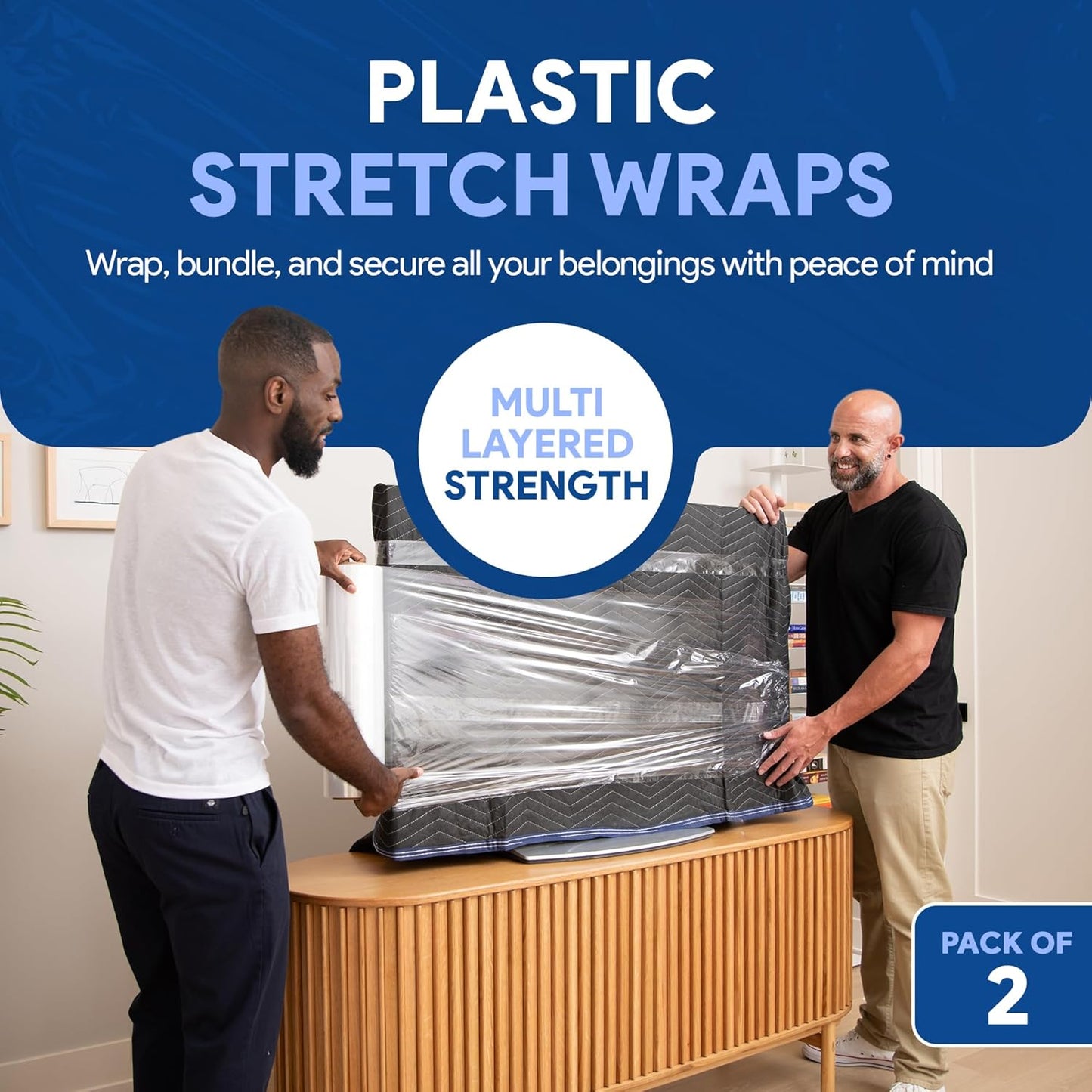 International Plastics Co. 17" Plastic Stretch Film Wrap 2 Pack 1200ft 500% Stretch Clear Cling Durable Adhering Packing Moving Packaging Heavy Duty Shrink