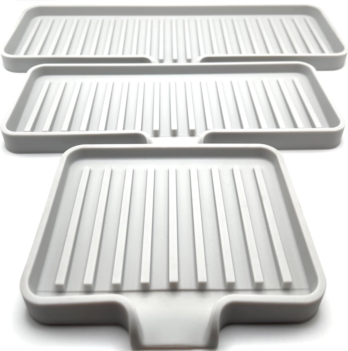 Happitasa Silicone Soap Dish Tray and Sponge Holder with Drain Chute | Bathroom and Kitchen Sink Organizer Caddy (Light Grey, 12"x4", 7.4 Ounces)