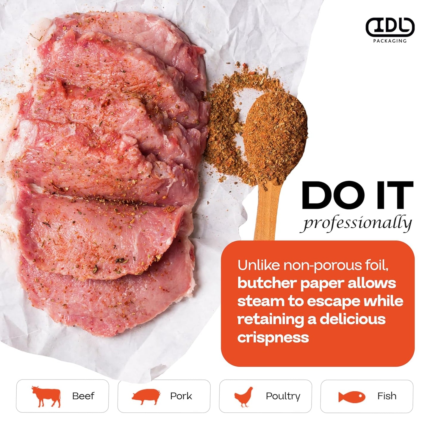 White Butcher Paper 24" x 2160" (180 feet) - USA-Made Natural Butcher Paper Roll for Meat and Fish - Uncoated, Unwaxed & Food-Grade Butcher Material for Smoker, Grilling & BBQ by IDL Packaging