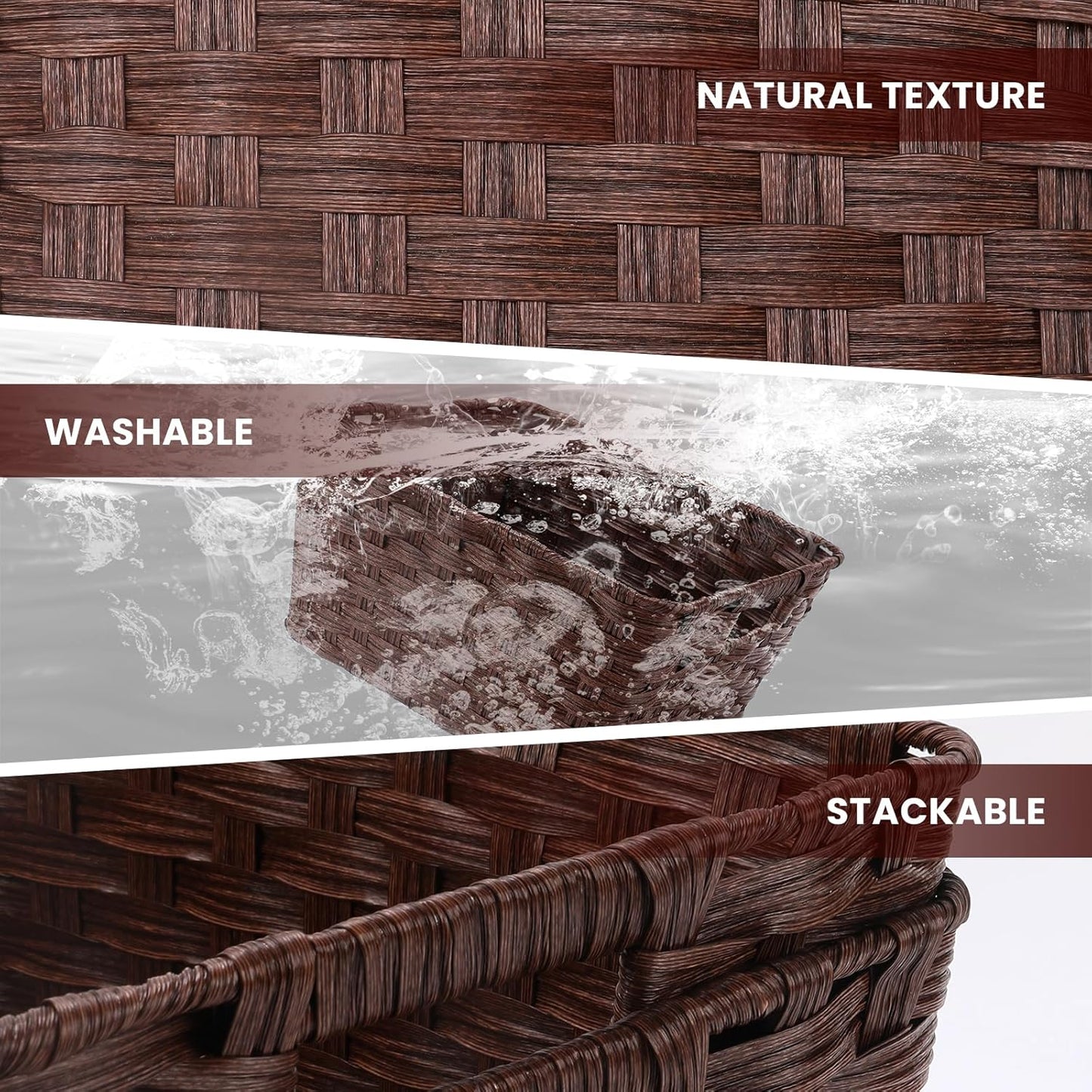 Wicker Storage Baskets, Baskets for Shelves, Toilet Paper, Woven Storage Baskets for Organizing, Brown, 12" x 12" x 6", 2-Pack