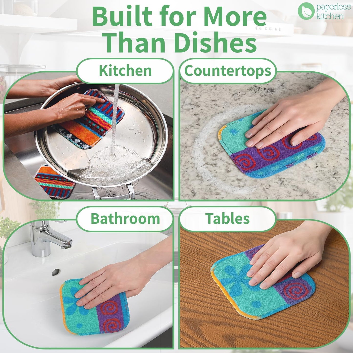 Kitchen Dish Scrubbers | Soft Scrub for Dishes | Non-Scratch Cleaning Pads for Kitchen | Made from Cotton Fiber | Safe on All Surfaces | Long-Lasting & Easy to Clean | Pack of 12