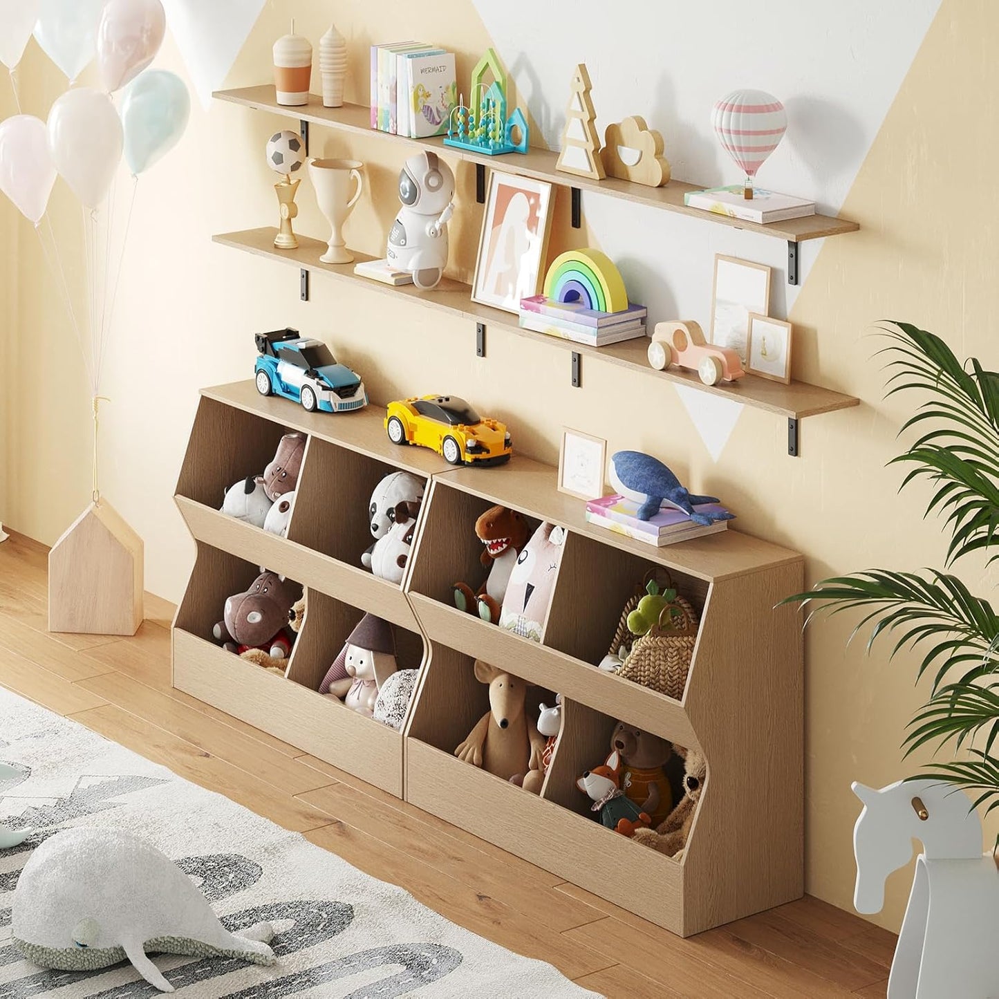 DINZI LVJ Long Wall Shelves, 31.5 Inch Wall Mounted Shelves Set of 2, Easy-to-Install, Floating Storage Ledges with Sturdy Metal Brackets for Living Room, Bathroom, Bedroom, Kitchen, Natural