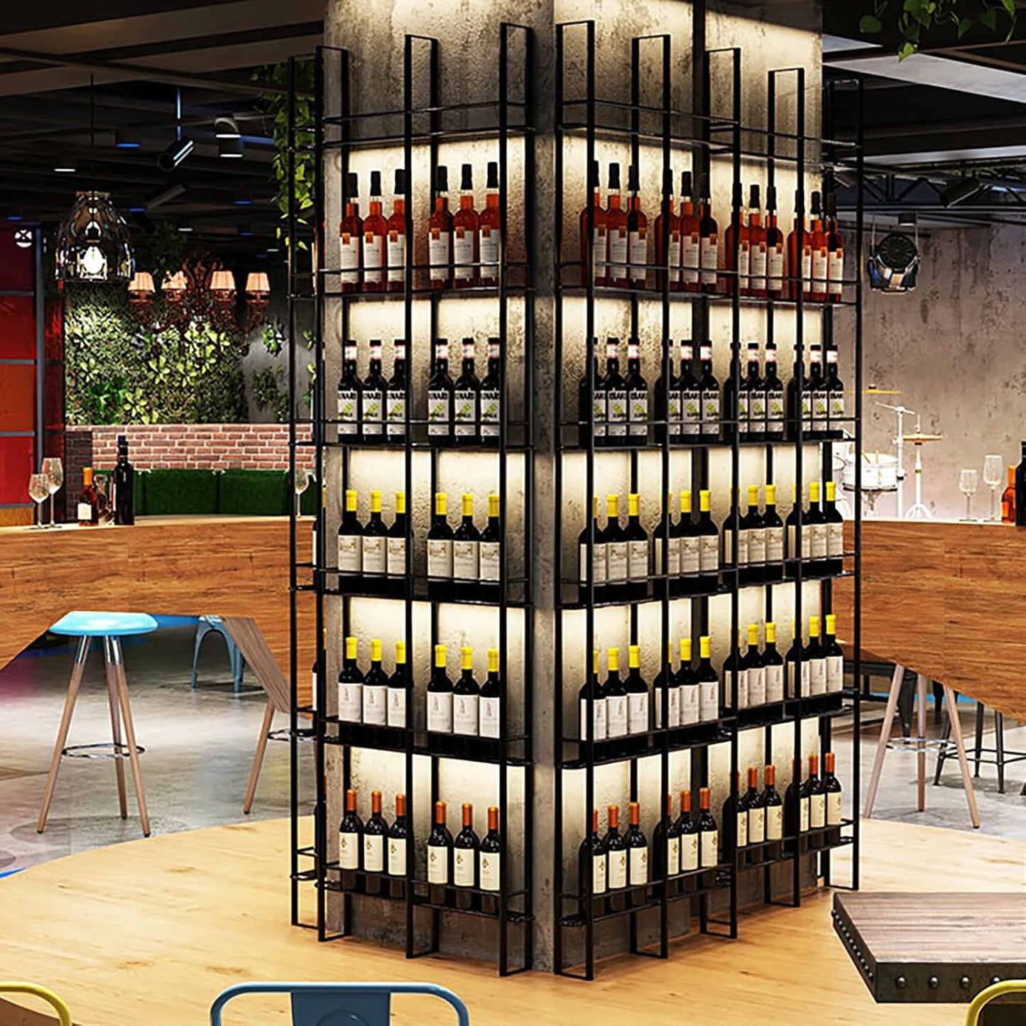 Wine Racks Wall Mounted, 6-Tier Wine Storage Holder, Black Industrial Bar Liquor Bottle Display Shelf, for Home Bar, Kitchen, Dining Rooms, & Wine Cellars (Black, 3 Column)