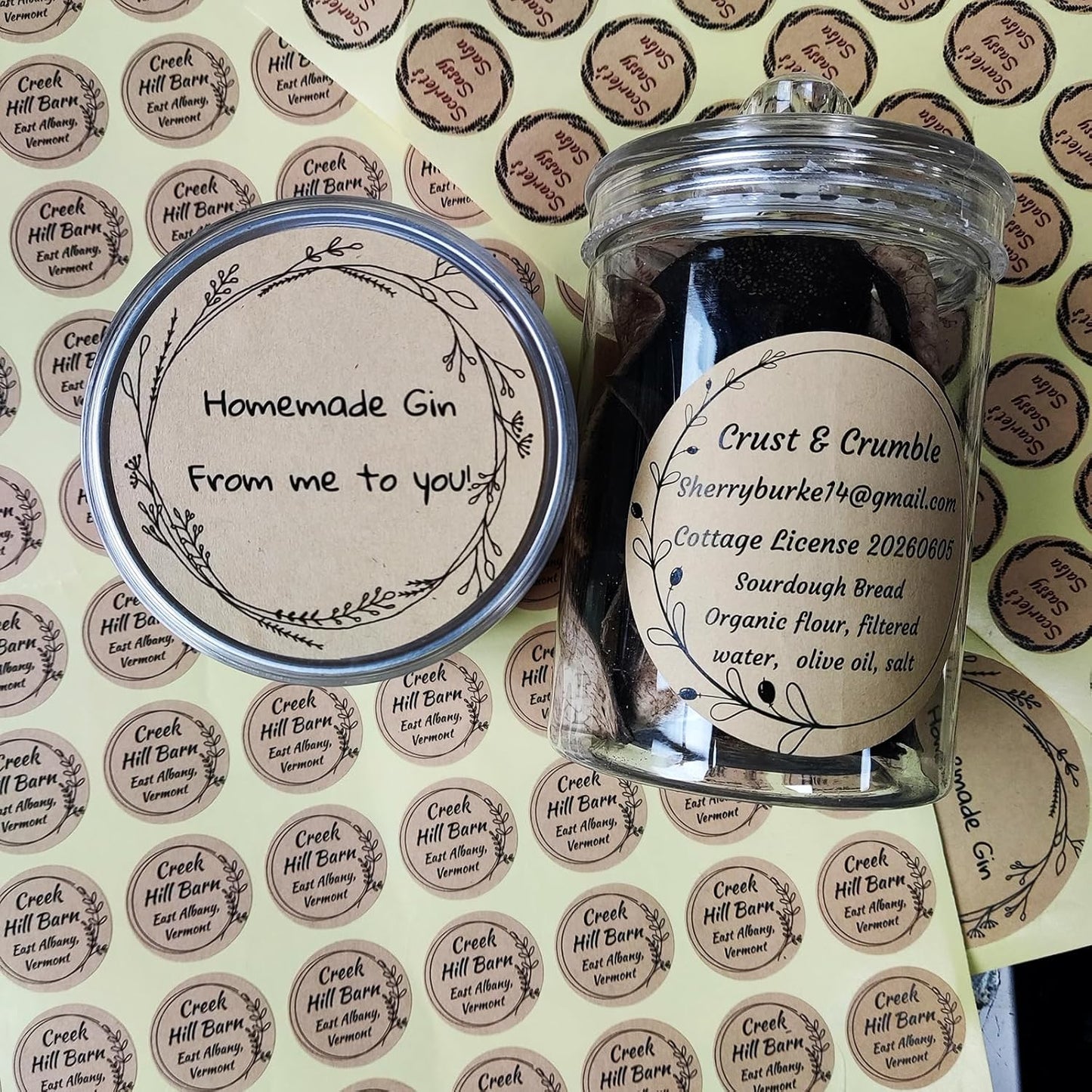 Custom Stickers Kraft Paper Labels Personalized Withe Text, Business Logo Customized Food Jars Labels Bakery Label Sticker Package Favor Canning Circle 100pcs (Style 14)