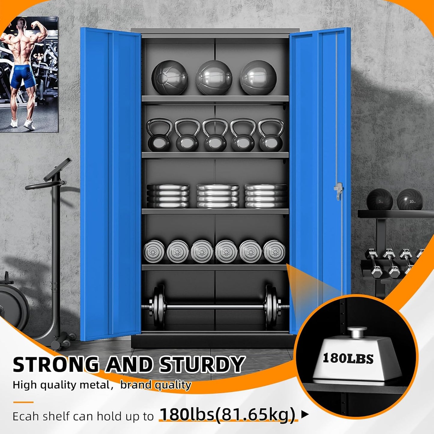 INTERGREAT Metal Storage Cabinets 72” Black Blue Garage Steel Storage Cabinet with Doors and Shelves, Steel File Cabinet for Home Office, Basement, Warehouse, Classroom（Anti Tipping）